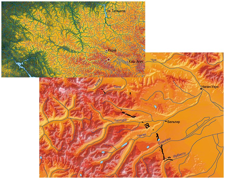 Область поверхностных деформаций вследствие Чуйского землетрясения расположена на продолжении протягивающихся из Монголии крупных разломов, которые на территории Горного Алтая веерообразно расщепляются, формируя сложный тектонический рисунок (Высоцкий и др., 2004). Зона сейсморазрывов в общей сложности составляет 48 км. Полоса нарушений представлена пятью участками протяженностью 2—6,3 км