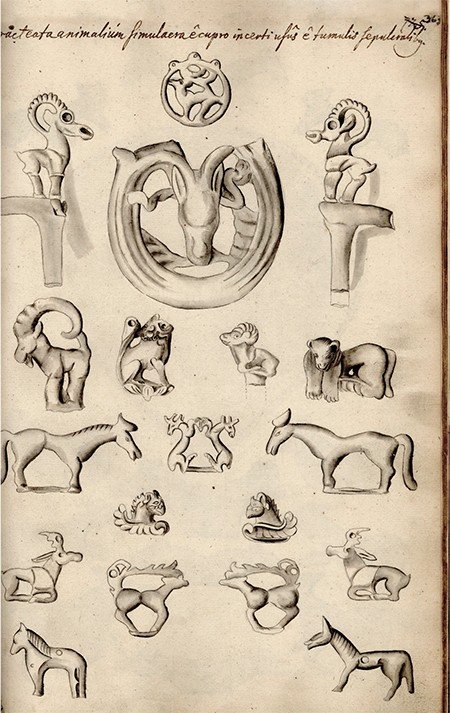 К своим описаниям древних предметов Мессершмидт прилагал tabula – рисунок с изображением того, о чем писал ученый. Акварель, карандаш