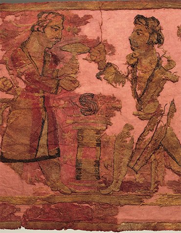 To the left of the altar is the king (priest), who is holding a mushroom over the fire. Opposite him is a warrior in a jacket with a “tail” and a belted quiver 
