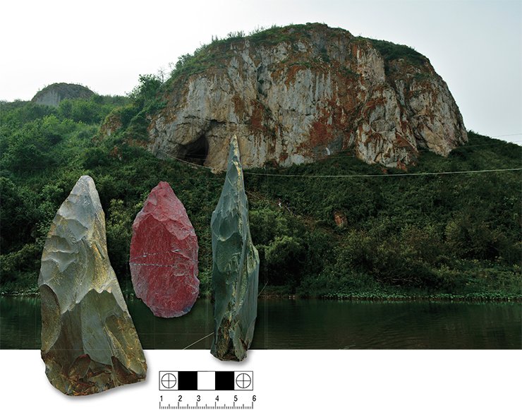 Chagyrskaya Cave in the Krasnoshchekovo district (Altai krai), where researchers have found over the last decade in deposits dating back 60,000–50,000 years numerous stone (left) and bone tools as well as bone remains of Neanderthals. Photo by S. Zelensky and A. Fedorchenko
