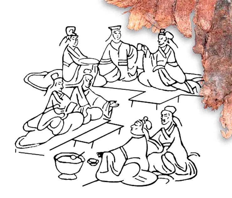 A scene of a feast. Drawing of a Han relief 
