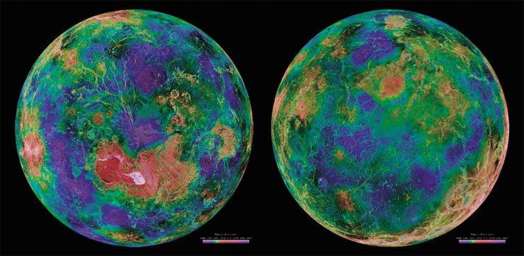 These views of the northern and southern hemispheres of Venus are a mosaic of images taken over a decade of radar satellite and ground-based research. Credit: NASA/JPL/USGS