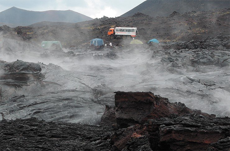 The geophysicists’ camp on a still-warm lava field. August 2014