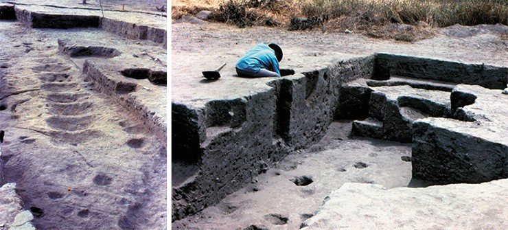 На памятнике Риал-Альто были раскопаны остатки не только жилищных конструкций (слева), но и ритуального сооружения с насыпными платформами и ступеням (справа). Фото из архива Х. Маркоса