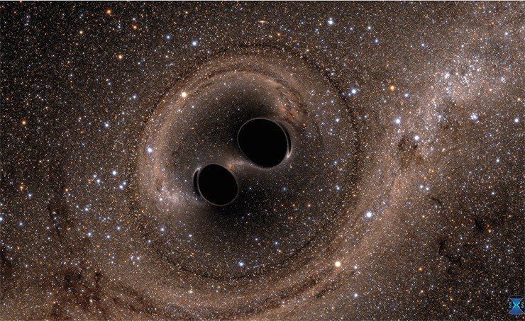 Две черные дыры сливаются в единое целое.Image Credit: the Simulating eXtreme Spacetimes (SXS) project (http://www.black-holes.org)