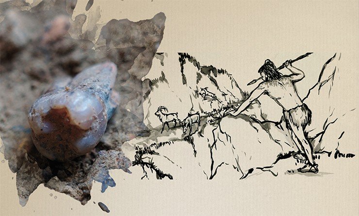 Зуб неандертальца в культурном слое. Чагырская пещера. Фото С. Шнайдер. Рис. А. Абдульмановой. Источник: д/ф «Тигирек: эскизы древней истории»