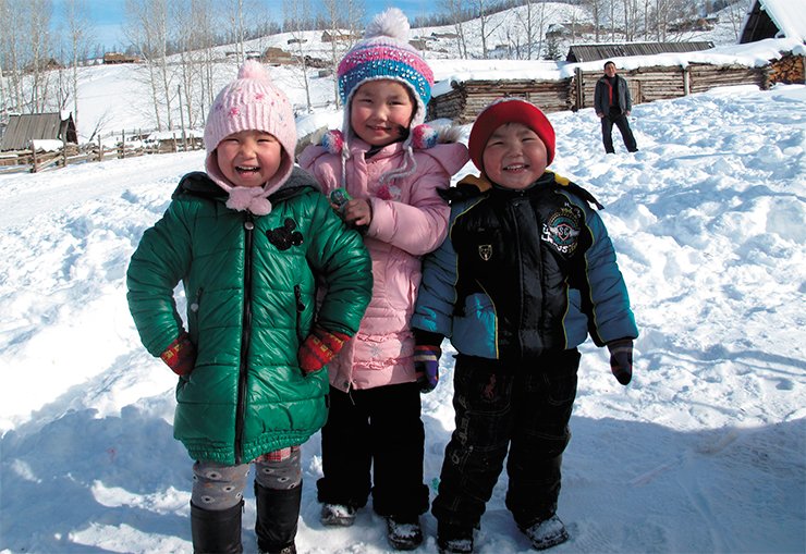 Children from the village of Ak-Khaba, situated 20 kilometers from the border between China and Kazakhstan