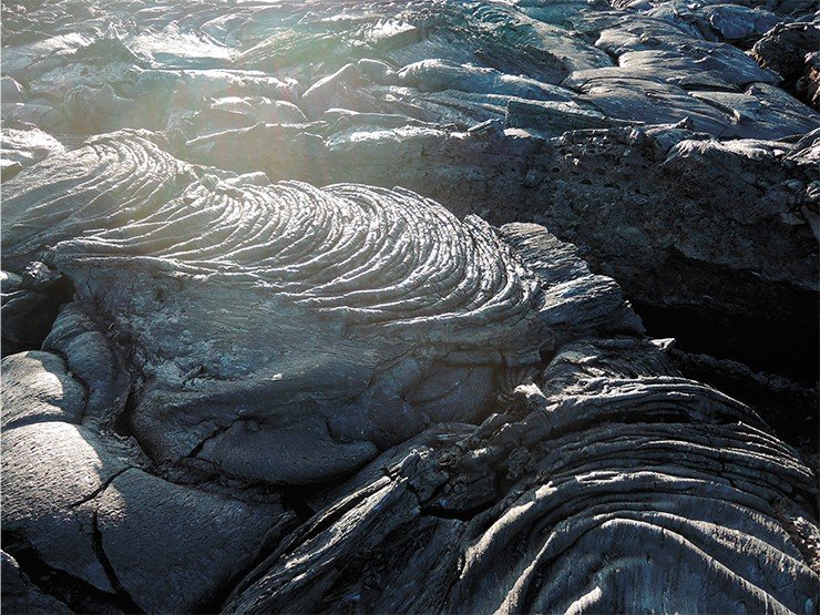 Flowing basalt lava forms fantastic shapes. Photo by author