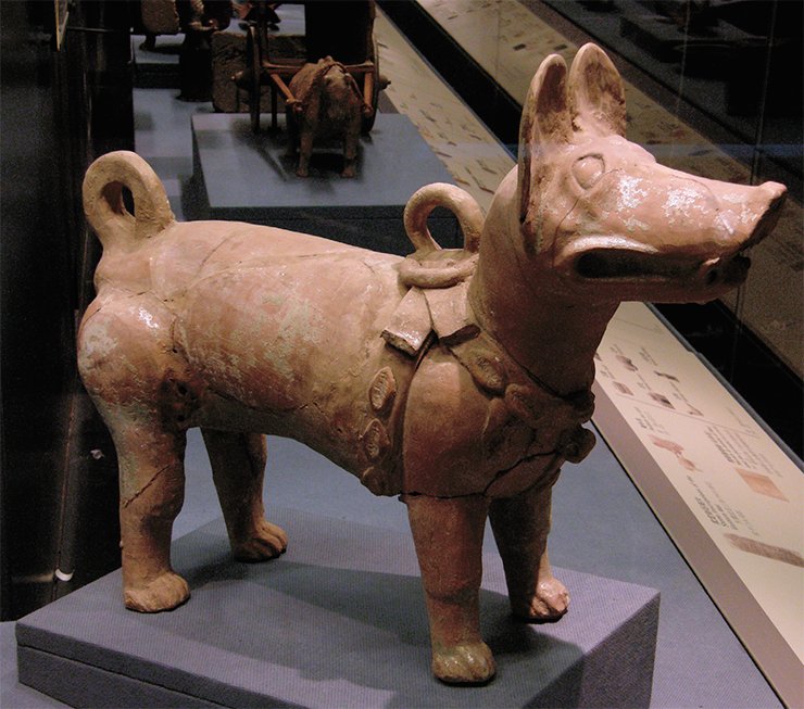 Керамическая фигурка собаки. Восточная Хань (25–220 гг. н. э.). Столичный музей, Пекин