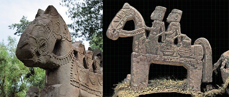 Almost all of the Gool horsemen had been headless for ages (left). Depictions of the riders obtained from the point cloud (right)