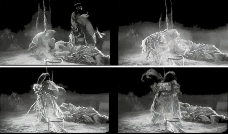 Frames from the film Alone: treatment of a sick woman 