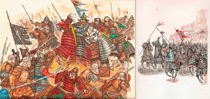 A Turkic heavy cavalry attack. A Xianbei heavy cavalry attack (5th century). Artistic historical reconstruction by L. Bobrov