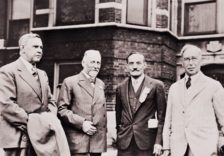 In the photo from left to right: V. N. Ipatieff; R. M. Willstätter, winner of the Nobel Prize in Chemistry; G. Egloff, German organic chemist, director of science at the US oil company Universal Oil Products (UOP); and M. Gomberg, president of the American Chemical Society (1931). It was Gustav Egloff, the famous American chemist nicknamed Gasoline Gus, who offered Ipatieff the post of senior director for research at UOP in Chicago. Today, UOP as a division of Honeywell Corporation is the world’s leading supplier and licensor of technologies, catalysts, equipment, and consulting services for the oil refining, petrochemical and gas processing industries. Chicago, United States, 1933. Photo from the archive of Honeywell UOP (USA)