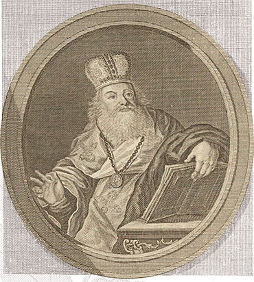 Feofan Prokopovich in archbishop’s vestments. Engraving by W. Ch. Mayr (Germany, 1736–1776). Rijksmuseum (Amsterdam, Netherlands). Public Domain