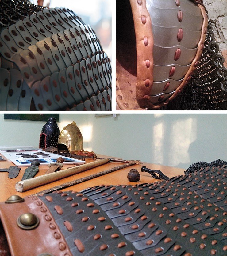 Typical iron plates of the Avar lamellar cuirass, which served as a prototype for the armor reconstruction. An accidental find in the Samara region (Russia). NSU Museum. Photo by the author