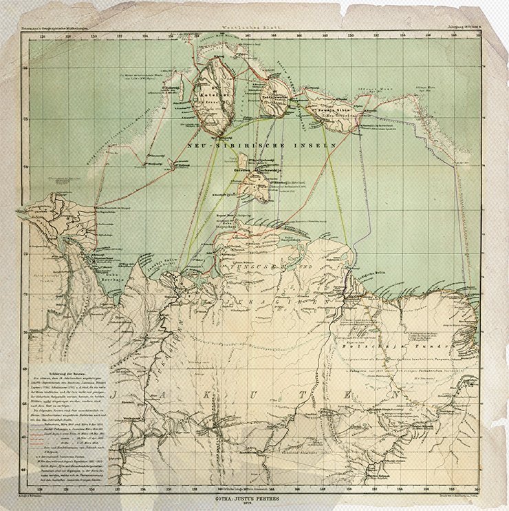 Map of the North of Siberia between the Lena River and the Bering Strait on two sheets / Bearb. und geseichnet B. Hassenstein. – 1: 3 000 000. – Gotha: J. Perthes, 1879. – Östliches Blatt (Tafel 10). Library of the Russian Academy of Sciences, St. Petersburg