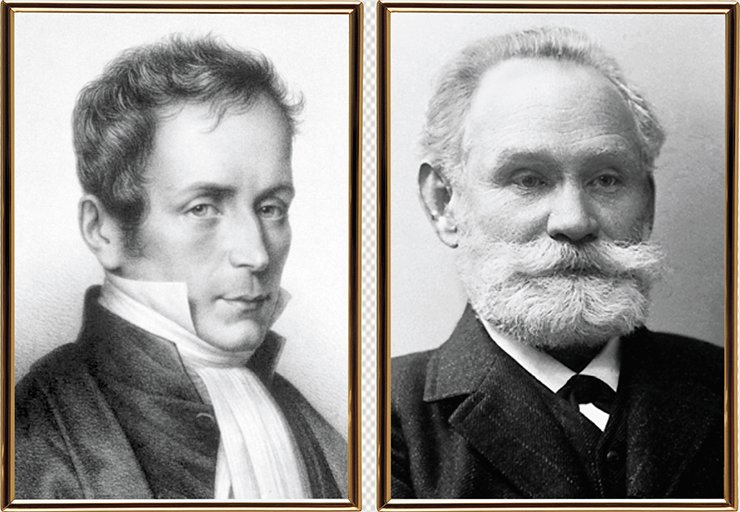 René Laennec, a famous French physician of the 19th century, was the first to notice the correlation of fatty degeneration of internal organs with cardiovascular and liver diseases (left). Ivan P. Pavlov (right), a famous Russian physician, succeeded in designing the first experimental model of a bypass blood flow which develops in liver cirrhosis. Nobel Media AB 2015