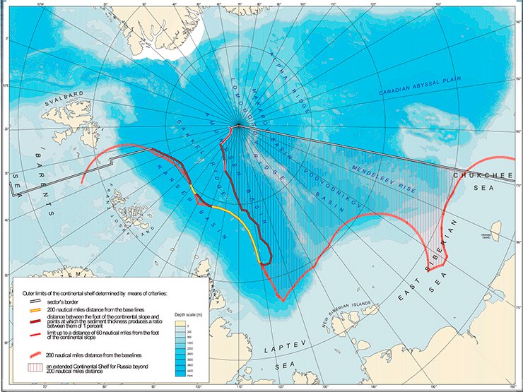 This is how the bathymetric map shows the area of Russia’s extended continental shelf in the Arctic, including the Lomonosov and Mendeleev Ridges