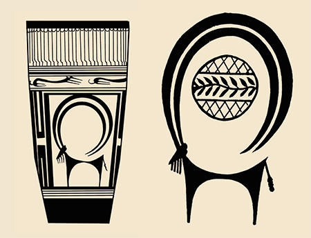 Прорисовка орнамента на сосудах из Суз (слой Сузы А, IV тыс. до н. э.). Изображения козерогов в битреугольном стиле. Рис. E. Шумаковой