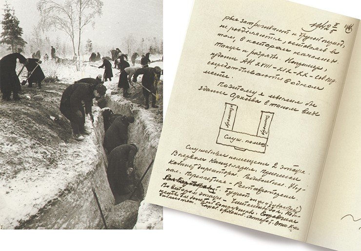 Запись из дневника (5 февраля 1942 г.) с планом будущего здания Архива АН