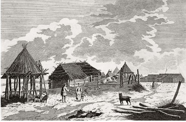 View of Bolsheretsk, the capital of Kamchatka in the 18th century. When Vitus Bering visited Bolsheretsk, he counted there 14 households of Russian settlers. Public Domain View of Bolsheretsk, the capital of Kamchatka in the 18th century. When Vitus Bering visited Bolsheretsk, he counted there 14 households of Russian settlers. Public Domain
