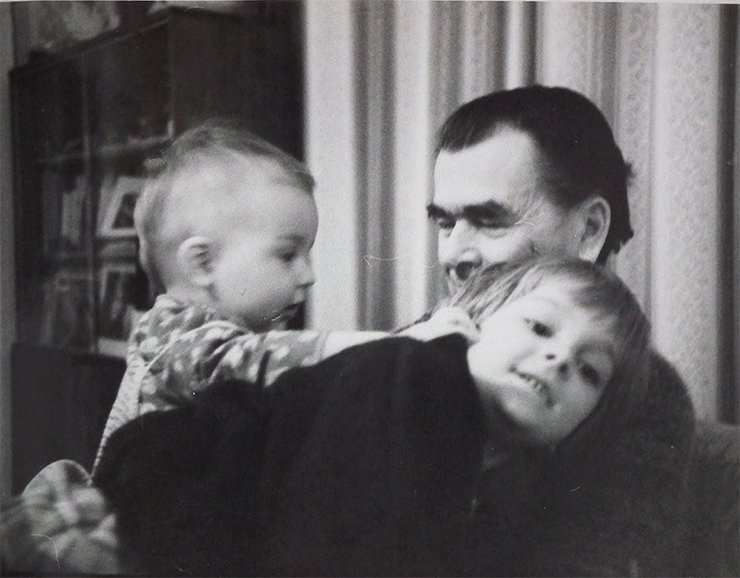With grandchildren Katya and Kolya