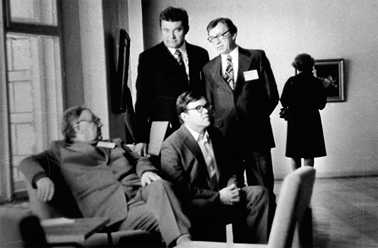 At the 1978 Congress of the International Mineralogical Association: Academician V. S. Sobolev and Prof. N. L. Dobretsov (seated); Corresponding Member E. A. Kulish and Corresponding Member V. A. Zharikov (standing)