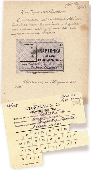 Продуктовые карточки, вклеенные в дневник Г. А. Князева