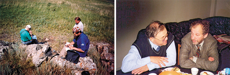 Nikolai Dobretsov and Mikhail Buslov at the Kokchetav Massif, at the outcrops of Shalkar ophiolite dikes. Nikolai Dobretsov and Vladislav Shatsky at the Dobretsovs’ home