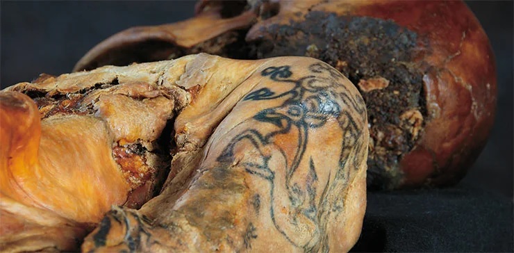 Мумия женщины с татуировкой на левом плече. Ак-Алаха 3, курган 1. Фото М. Власенко