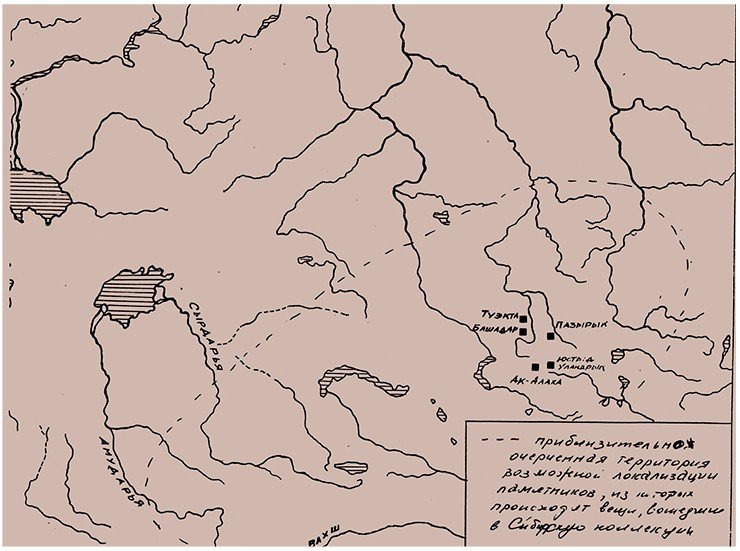 Карта территории вероятной локализации погребальных памятников, раскопанных бугровщиками в первой четверти XVIII века