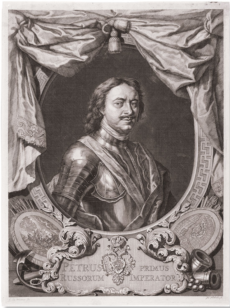 Peter I, the last Russian tsar and the first Russian emperor. Painting by C. Guttenberg. Engraving by J. Houbraken after a drawing by C. de Moor, 1717. Public Domain Dedication Peter I, the last Russian tsar and the first Russian emperor. Painting by C. Guttenberg. Engraving by J. Houbraken after a drawing by C. de Moor, 1717. Public Domain Dedication