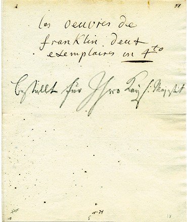 В делах Романовых сохранилось распоряжение Екатерины II о покупке «Собрания сочинений» Б. Франклина на французском языке