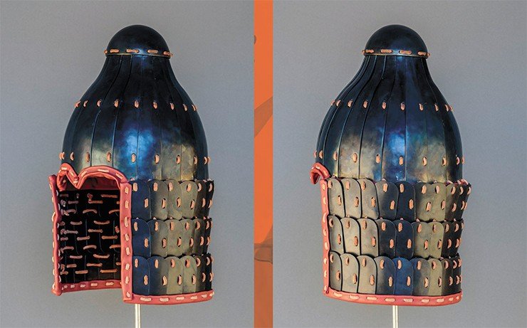 Scholarly historical reconstruction of a helmet that belonged to a 2nd–3rd century Xianbei warrior