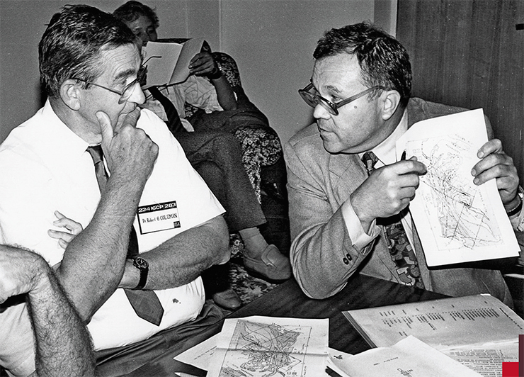 Profs. Coleman and Dobretsov during the symposium “Pre-Jurassic Evolution of East Asia.” Ulan-Ude, 1990