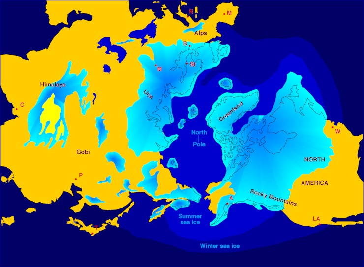 Северное полушарие Земли во время максимального оледенения