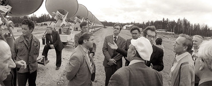 At the construction site of the Siberian solar radiotelescope. Irkutsk oblast, Badary village. July, 1982.