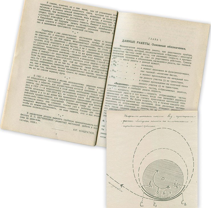 Единственным прижизненным изданием Ю. В. Кондратюка было «Завоевание межпланетных пространств», отпечатанное на средства автора в 1929 г. в типографии Сибкрайсоюза (Новосибирск). На фото – страницы репринтного издания книги, выпущенного в 1996 г.