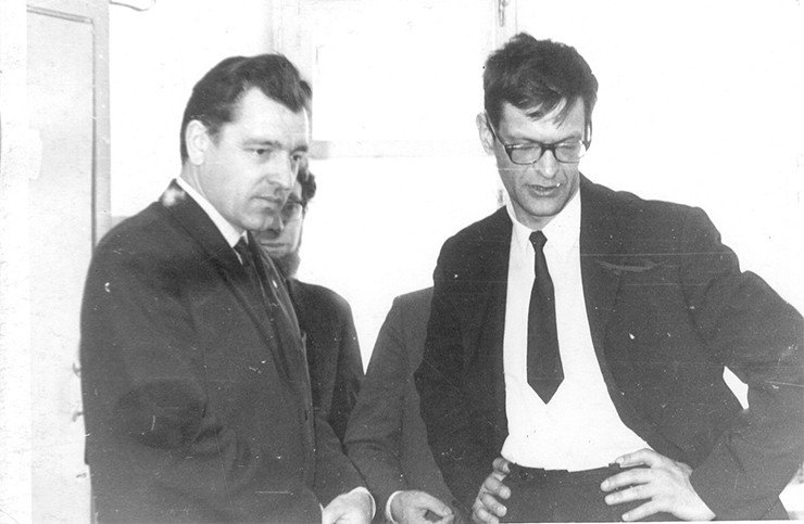 Генеральный директор НПО «Факел» проф. Н. Г. Загоруйко и один из идеологов и основателей НПО Александр Фридберг. 1969 г.