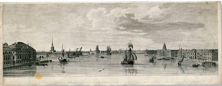 View of Neva’s banks: downstream from the Imperial Palace to the building of the Academy of Sciences. Late 18th century. Copper engraving by Cl. M. Fessard (under the direction of Fr.-D. Née) after a drawing by Ch. de Lespinasse. British Library. Public Domain View of Neva’s banks: downstream from the Imperial Palace to the building of the Academy of Sciences. Late 18th century. Copper engraving by Cl. M. Fessard (under the direction of Fr.-D. Née) after a drawing by Ch. de Lespinasse. British Library. Public Domain