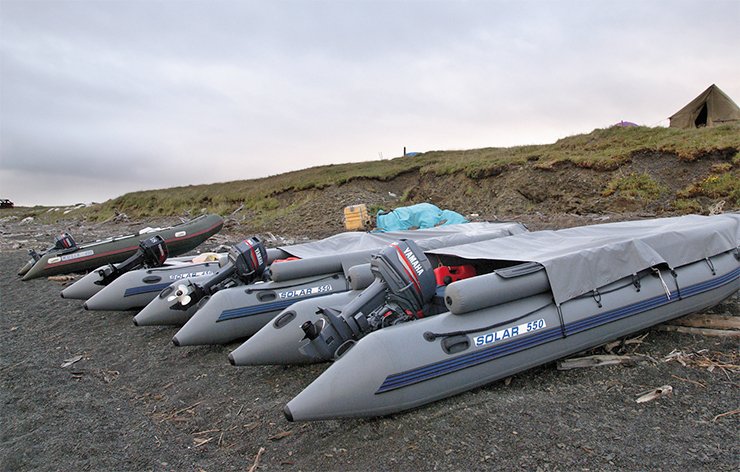 The team sailed down the Lena tributaries in inflatable motor boats