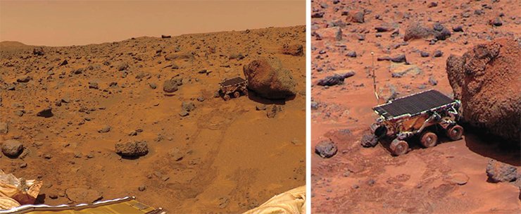 Марсоход PathFinder анализирует химический состав марсианского камня