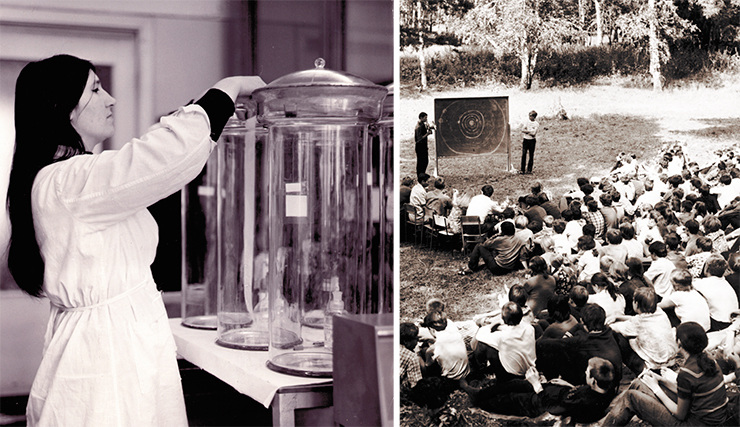 Works aimed at generating a directed chemical effect of oligonucleotides (short fragments of nucleic acids) on the genetic material have gained international recognition. The photo shows the future doctor of chemistry G. Karpova (left). The Siberian Branch of the Academy of Sciences has a unique system of theoretical education. The photo shows students of the summer physical-mathematical school, Novosibirsk, defending their “fantastic” projects