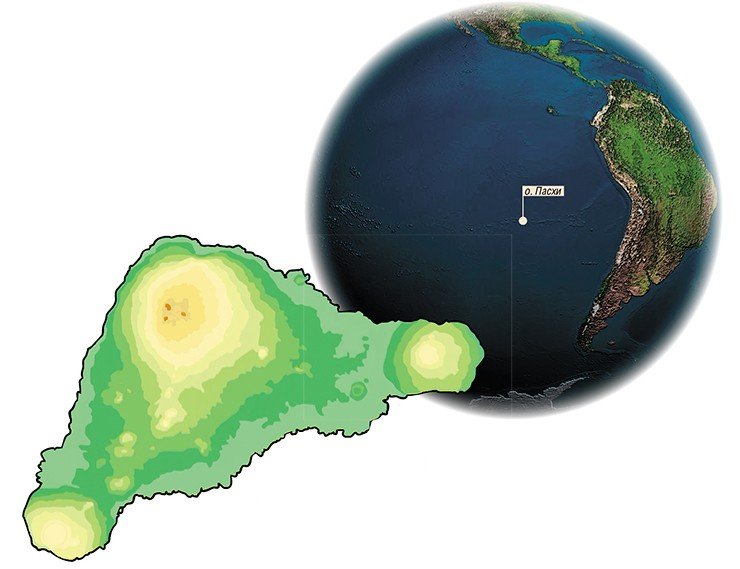 Остров Пасхи представляет собой треугольник со сторонами 24 x 18 x 16 км. Этот маленький клочок суши, возникший в результате вулканической активности, состоит исключительно из изверженных пород. По геологическим данным, извержений здесь не было не менее 3 млн лет