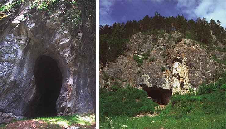 Слева: разбойничья пещера. Справа: Денисова пещера