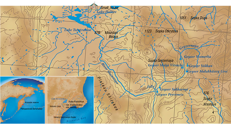 Maps of the Uzon caldera and Geyser Valley