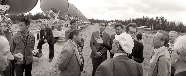 At the construction site of the Siberian solar radiotelescope. Irkutsk oblast, Badary village. July, 1982