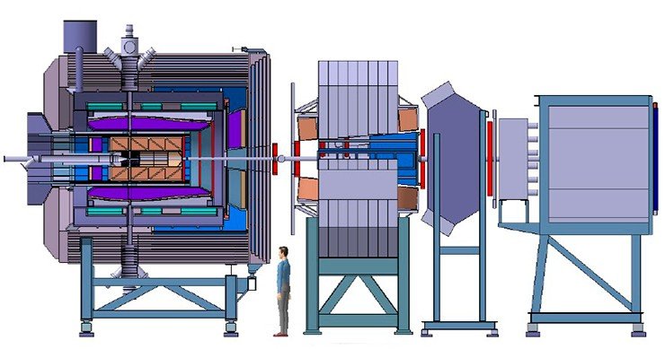 Экспериментальная установка PANDA состоит из двух частей – спектрометра мишени (слева) и переднего спектрометра (справа)