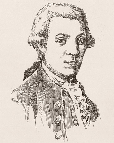 Member of the Second Kamchatka Expedition Stepan Krasheninnikov. Drawing by O. Pomytkina after the illustration in the book Description of the Land of Kamchatka by S. P. Krasheninnikov (1755)