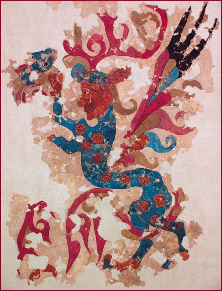 Рис. 4.7. Фрагмент ковра с изображением сфинкса. Пятый Пазырыкский курган. Эрмитаж, № 1687-1
